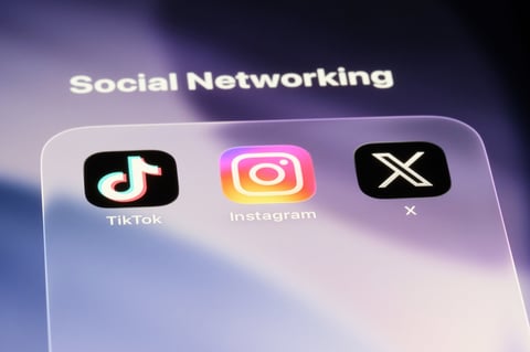 Instagram, TikTok and X Twitter app icons showing social networking platforms