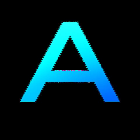 Cyan and blue gradient letter A with triangular cutout in center on black background