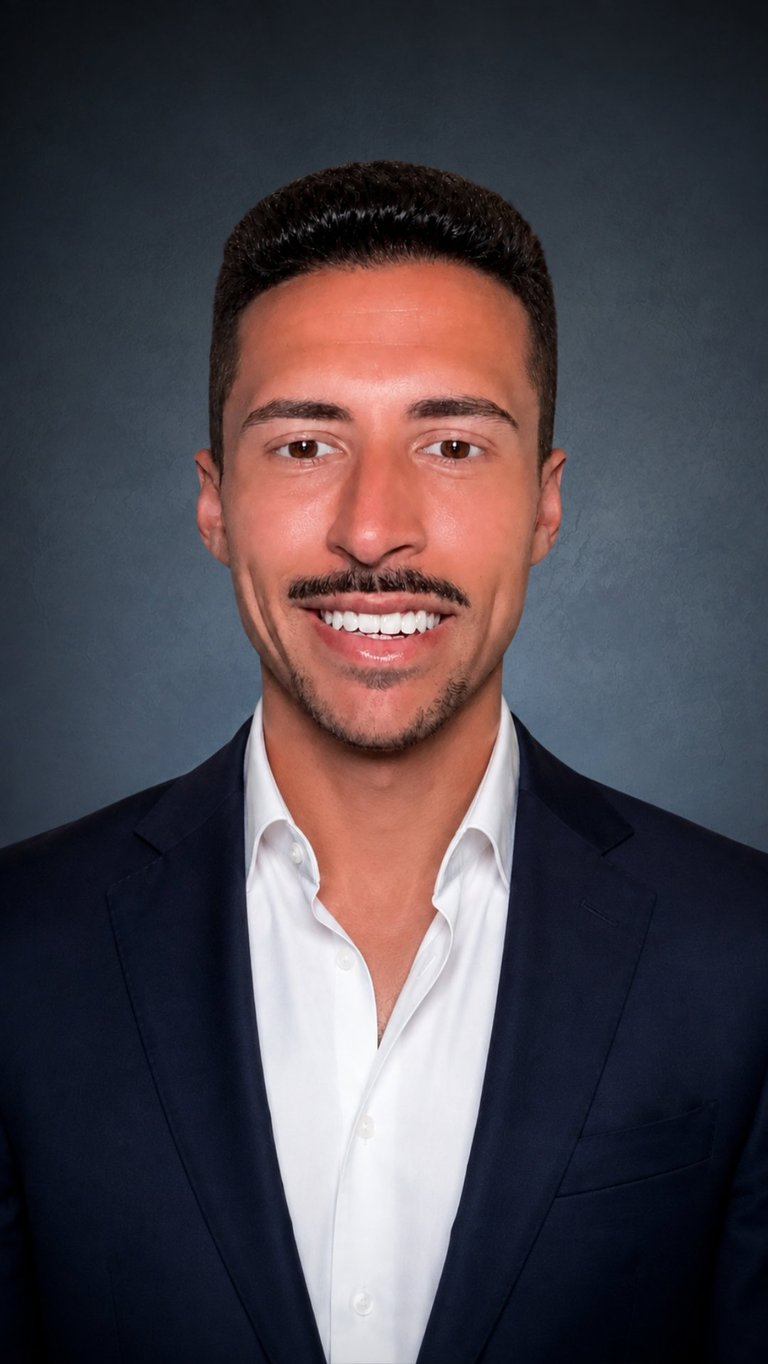 Professional headshot of a man wearing a navy blazer, white shirt, and gold tie, smiling at the camera against a white background